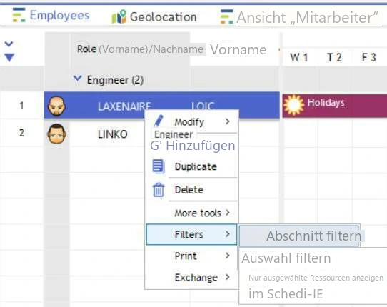 Visual Planning 10 - Auswahlfilter