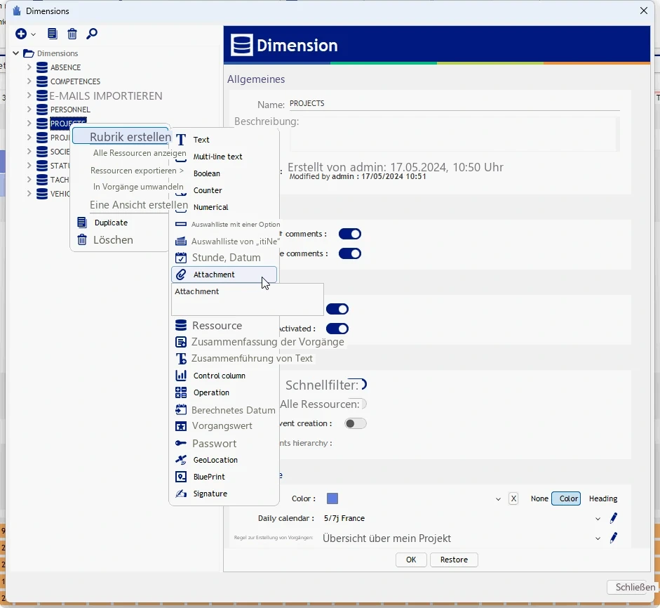 Visual Planning 10 - Rubrik des Anhangstyps: Konfiguration