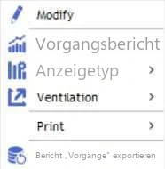 Visual Planning 10 - Popup-Menü: Ansicht „Vorgangsbericht“