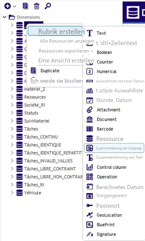Visual Planning 10 - Rubrik vom Typ Vorgangszusammenfassung