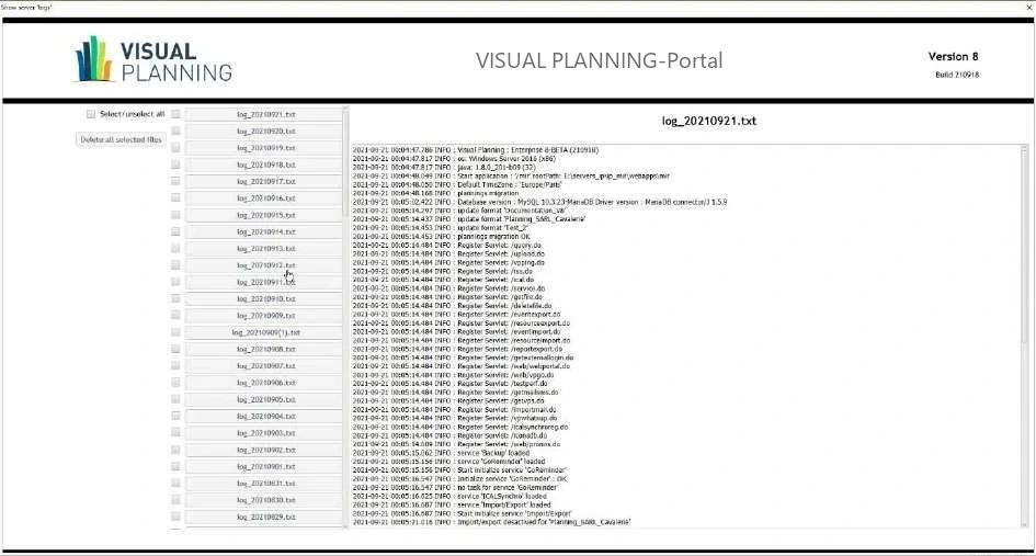 Visual Planning 10 - Admin Center: SERVERVERWALTUNG