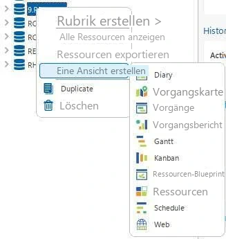 Visual Planning 10 - Klicken Sie dazu mit der rechten Maustaste auf die Dimension > „Ansicht erstellen“ > wählen Sie den Ansichtstyp aus.
