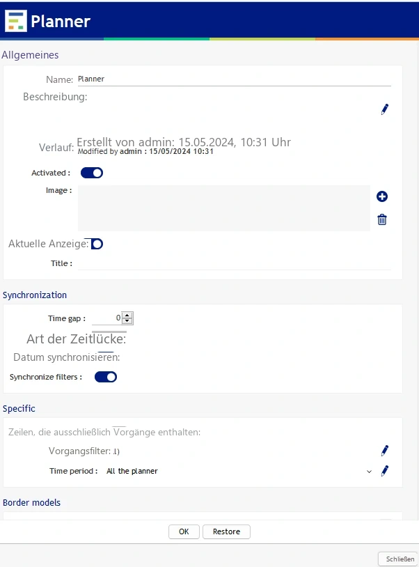Visual Planning 10 - Liste der Unterkontexte