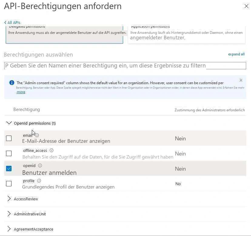 Visual Planning 10 - Wählen Sie die OpenID-Berechtigungen aus - Abbildung 2