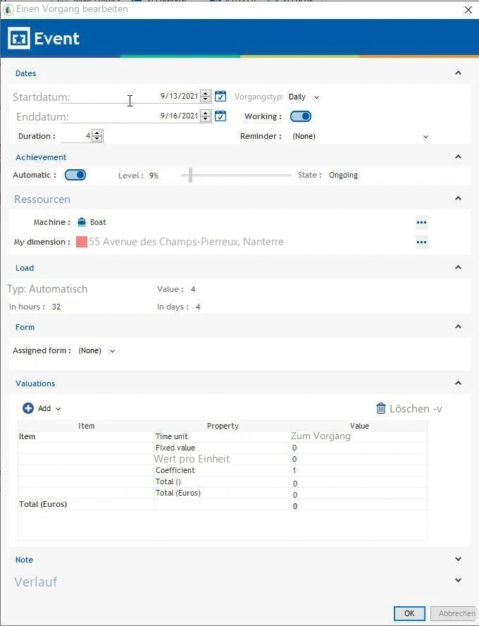 Visual Planning 10 - Bewertungsposten: Nutzung