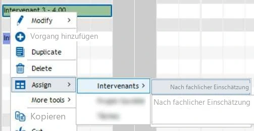 Visual Planning 10 - Zuzuweisende Ressourcen > Wählen Sie den entsprechenden Kontext aus.