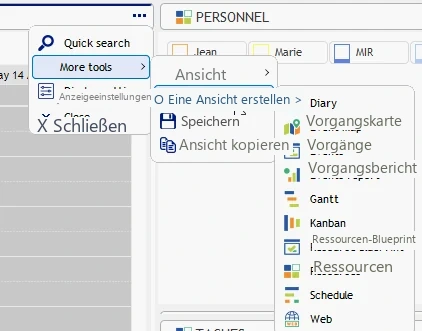 Visual Planning 10 - Ansicht „Vorgänge“: Konfiguration