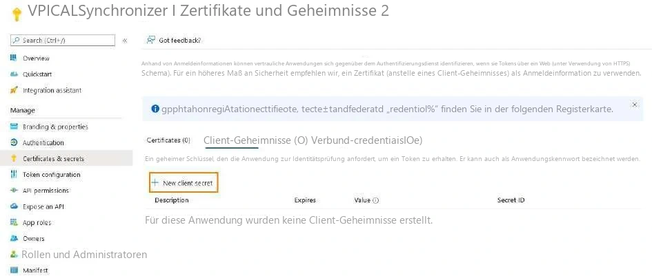 Visual Planning 10 - Fügen Sie ein Client-Geheimnis hinzu
