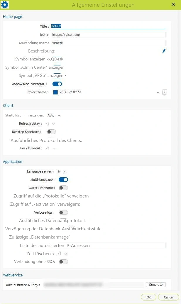 Visual Planning 10 - Admin Center: ALLGEMEINE EINSTELLUNGEN