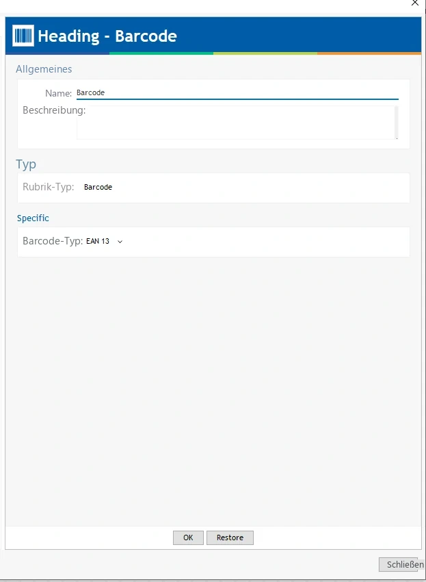 Visual Planning 10 - Barcode-Rubrik-Typ: Konfiguration