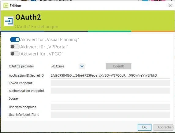 Visual Planning 10 - Admin Center: OAuth2