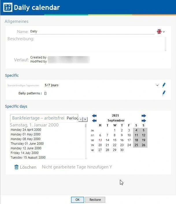 Visual Planning 10 - Tageskalender: Konfiguration