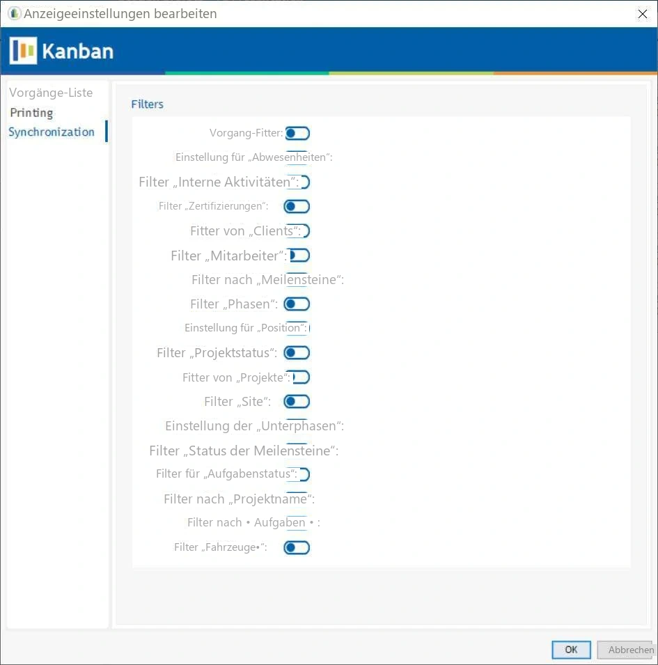 Visual Planning 10 - KANBAN-Vorgangsansicht: Anzeigeeinstellungen – Fortsetzung 1