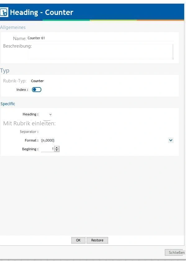 Visual Planning 10 - STRUKTUR: Rubrik vom Typ „Zähler“