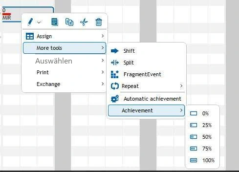 Visual Planning 10 - Prozentualer Fortschritt durch Rechtsklick auf einen Vorgang > Weitere Tools > Fortschritt.